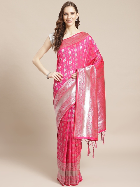 Libas Pink & Silver Checked Saree