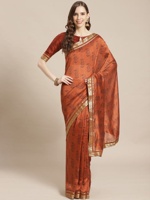 Libas Rust Brown & Black Printed Saree
