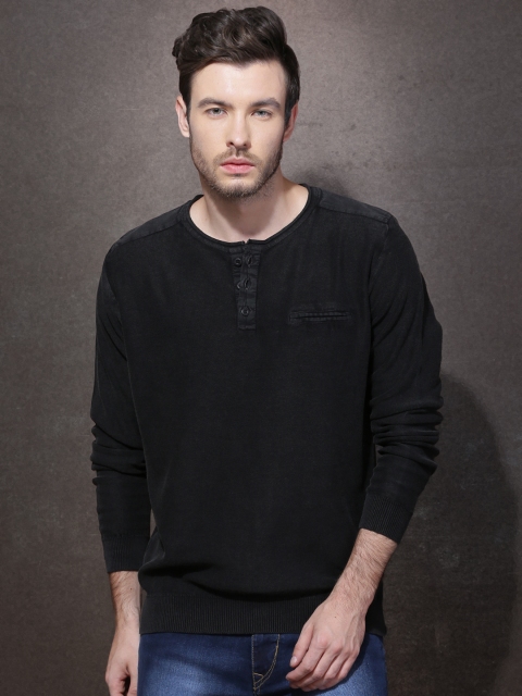 Roadster Men Black Washed Sweater