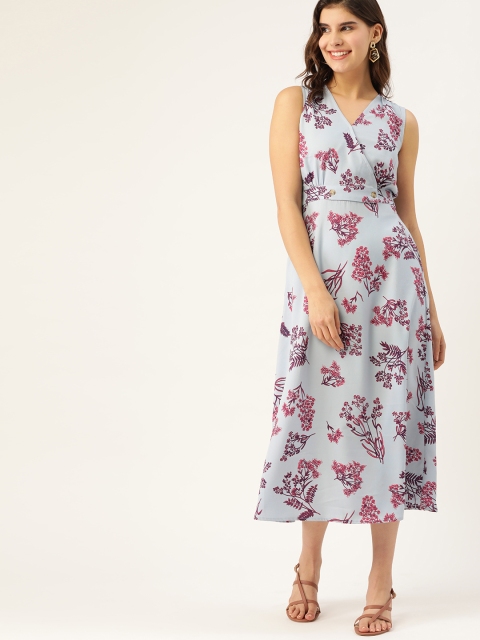 DressBerry Women Blue & Purple Printed Wrap Dress