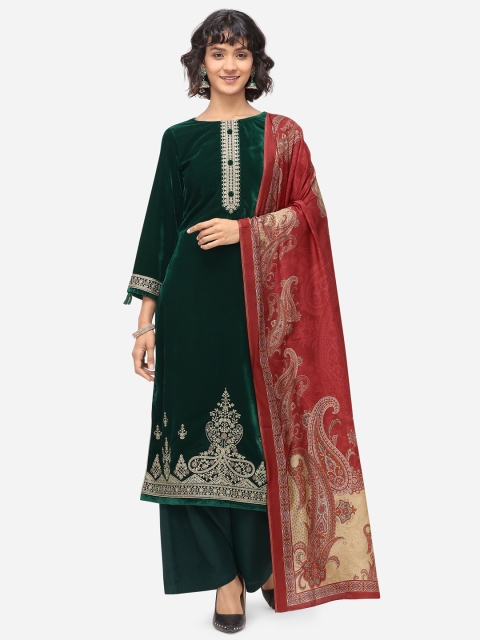 Stylee LIFESTYLE Women Green & Maroon Zari Embroidered Velvet Unstitched Dress Material
Stylee LIFESTYLE Women Green & Maroon Zari Embroidered Velvet Unstitched Dress Material