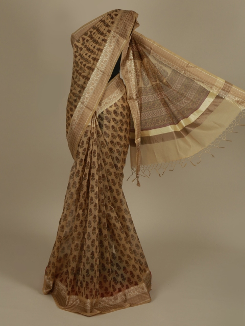 Pothys Cream-Coloured & Gold-Coloured Woven Design Saree