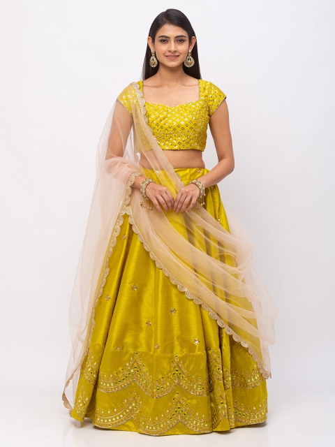 6Y COLLECTIVE Women Lime Green & Beige Zari & Sequin Embroidered Scalloped Design Ready to Wear Raw Silk Lehenga & Unstitched Choli with Dupatta
6Y COLLECTIVE Women Lime Green & Beige Zari & Sequin Embroidered Scalloped Design Ready to Wear Raw Silk Lehenga & Unstitched Choli with Dupatta