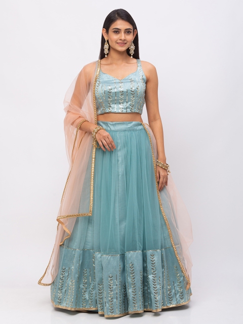 6Y COLLECTIVE Women Turquoise Blue & Pink Sequinned Trail Embroidered Ready to Wear Net Lehenga & Unstitched Choli with Dupatta
6Y COLLECTIVE Women Turquoise Blue & Pink Sequinned Trail Embroidered Ready to Wear Net Lehenga & Unstitched Choli with Dupatta