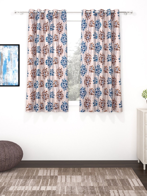 Bedspun Beige & Blue Set of 2 Door Curtains