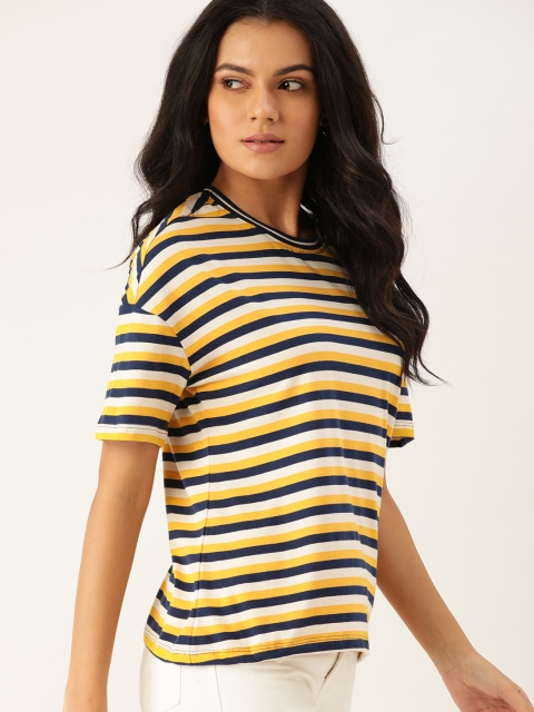 Chemistry Women Yellow & Navy Blue Pure Cotton Striped Drop-Shoulder Sleeves T-shirt
Chemistry Women Yellow & Navy Blue Pure Cotton Striped Drop-Shoulder Sleeves T-shirt