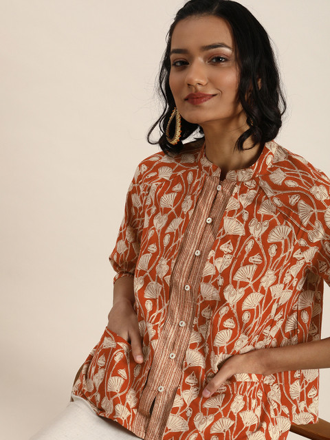 Taavi Women Red Bagru Hand Block Print Regular Sustainable Top With Full Button Placket, Maroon
Taavi Women Red Bagru Hand Block Print Regular Sustainable Top With Full Button Placket, Maroon