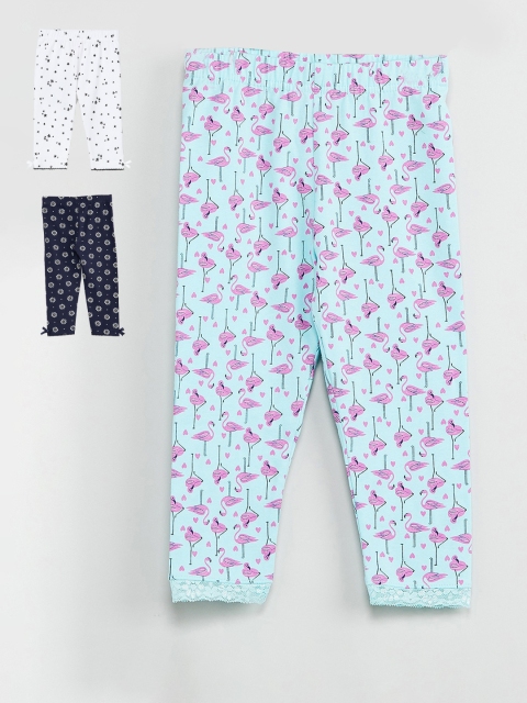 max Girls Pack Of 3 Printed Leggings, Blue