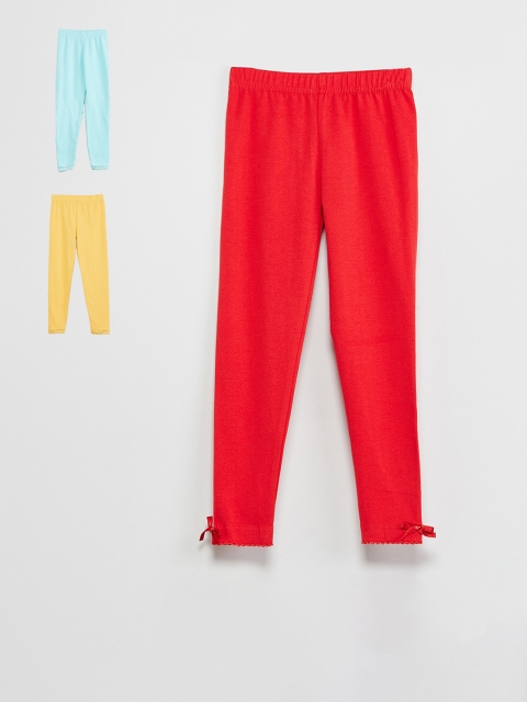 max Girls Pack Of 3 Solid Leggings, Red