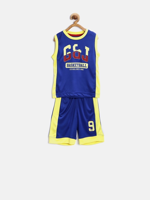 Gini & Jony Boys Blue Printed Clothing Set