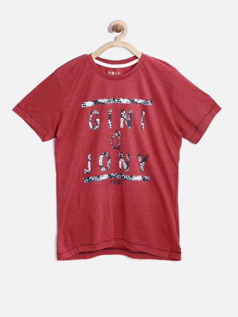 Gini & Jony Boys Red Printed T-shirt