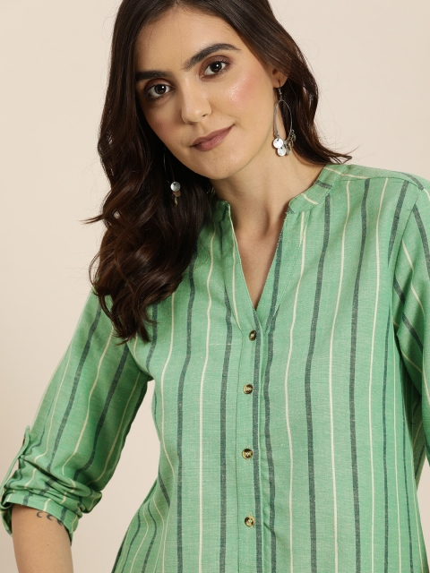 all about you Women Green & Off-White Regular Fit Striped Roll-Up Sleeves Casual Shirt
all about you Women Green & Off-White Regular Fit Striped Roll-Up Sleeves Casual Shirt