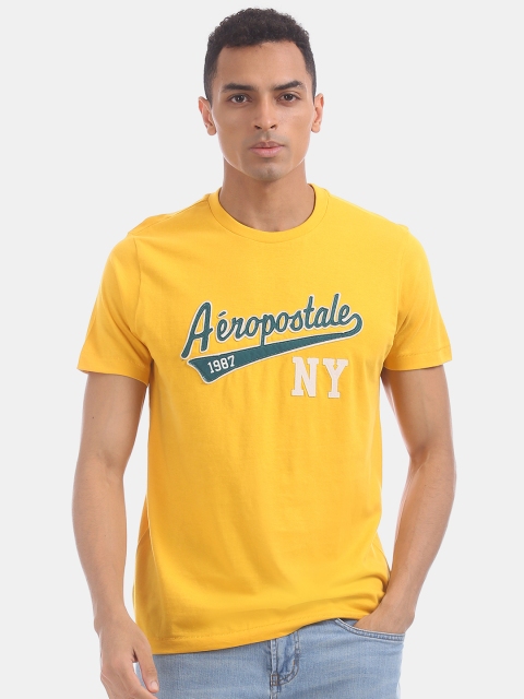 Aeropostale Men Yellow Printed Round Neck T-shirt