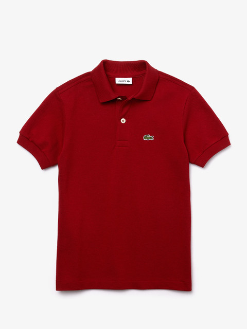Lacoste Boys Red Solid Polo Collar T-shirt 
Lacoste Boys Red Solid Polo Collar T-shirt