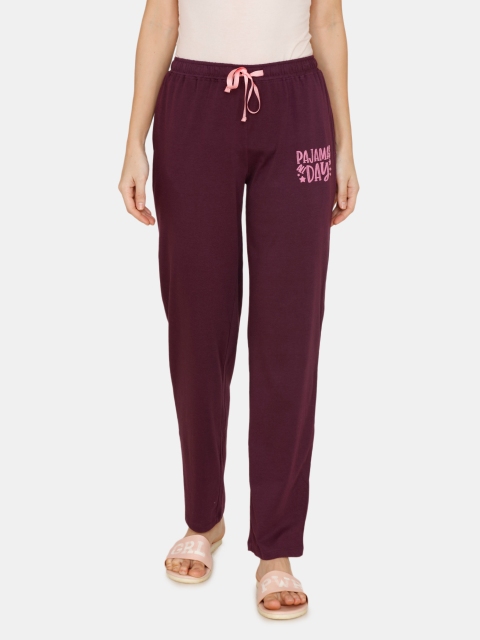 Zivame Women Burgundy Solid Lounge Pants