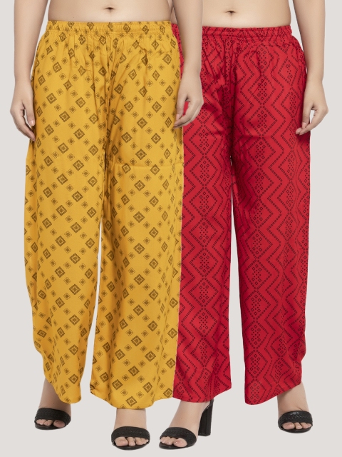 KLOTTHE Women Pack Of 2 Yellow & Red Printed Straight Palazzos