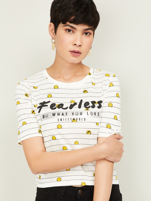 Smiley World Women White Printed Round Neck T-shirt