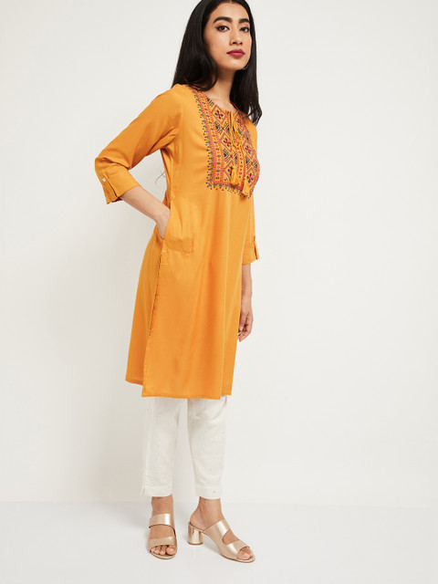 max Women Yellow Yoke Design A-Line Kurta
max Women Yellow Yoke Design A-Line Kurta