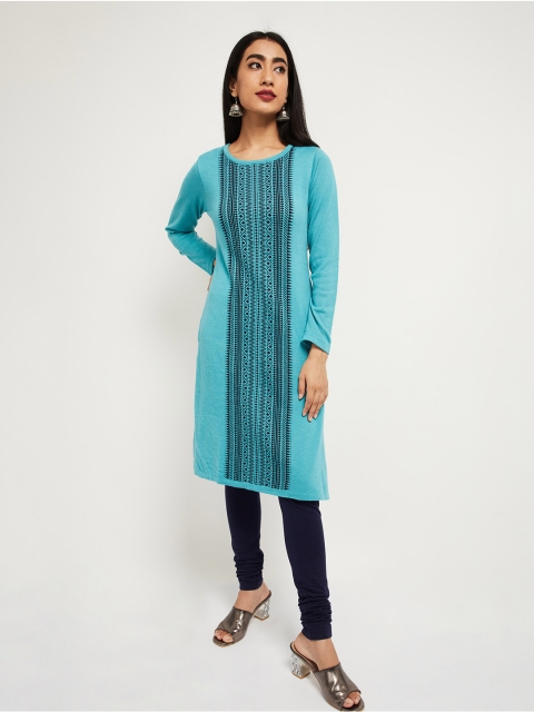 max Women Blue Printed Straight Kurta
