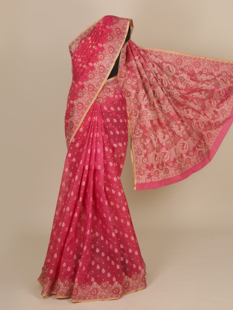 Pothys Magenta & Gold-Coloured Cotton Blend Woven Design Saree