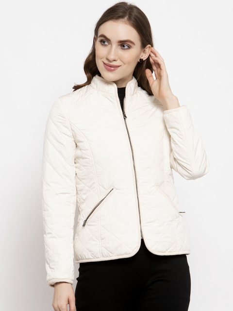 Gipsy Women Cream-Coloured Self Design Quilted Jacket