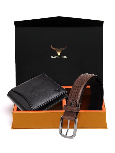 NAPA HIDE Men RFID Protected Genuine High Quality Leather Wallet & Belt Gift Set, Brown