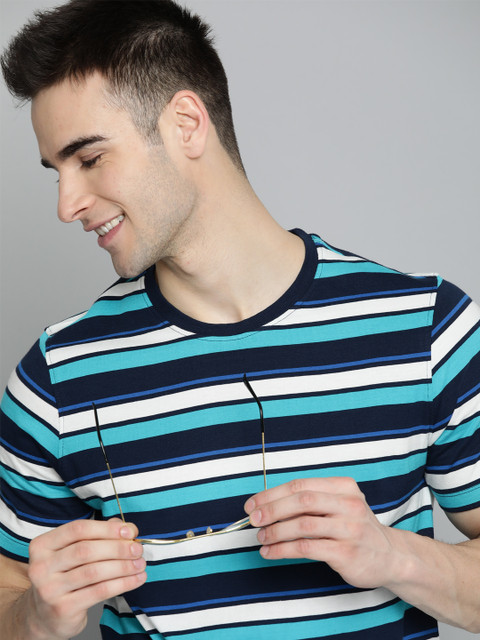 Mast & Harbour Men Blue & White Striped Cotton Round Neck T-shirt 
Mast & Harbour Men Blue & White Striped Cotton Round Neck T-shirt