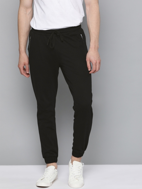 Mast & Harbour Men Black Straight Fit Solid Joggers