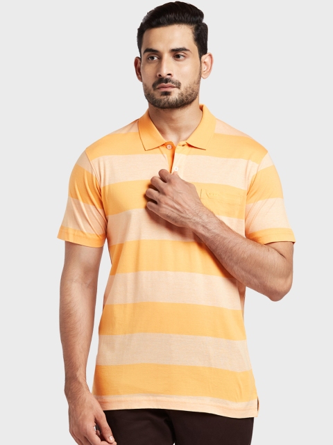 ColorPlus Men Orange Striped Polo Collar T-shirt
