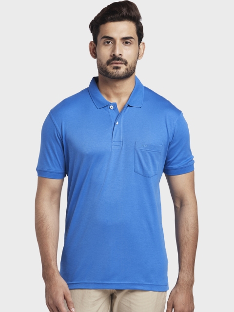ColorPlus Men Blue Solid Polo Collar T-shirt