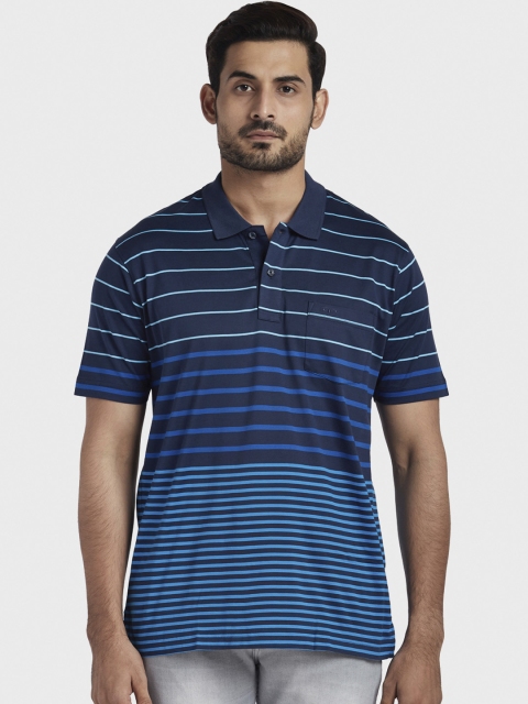 ColorPlus Men Blue Striped Polo Collar T-shirt
