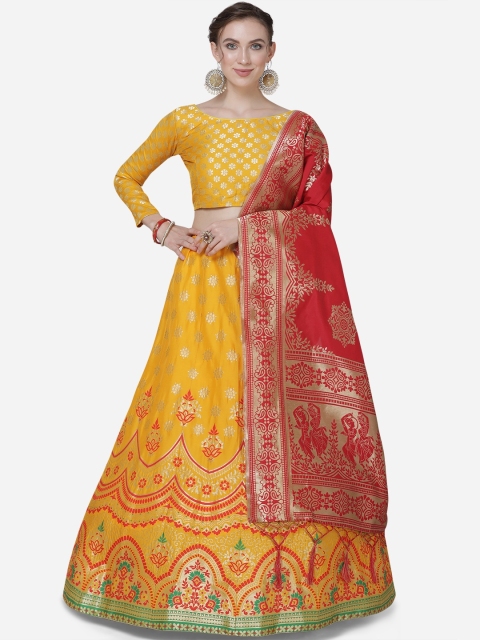 Mitera Women Red & Yellow Woven Design Semi-Stitched Lehenga & Unstitched Blouse with Dupatta
Mitera Women Red & Yellow Woven Design Semi-Stitched Lehenga & Unstitched Blouse with Dupatta