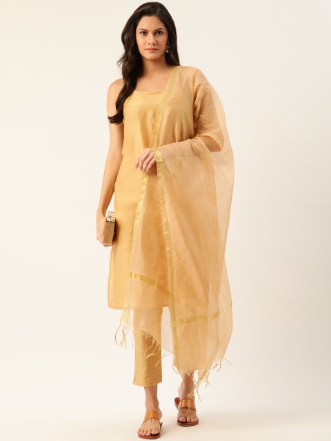 Anouk Women Beige Solid Kurta with Trousers & Dupatta