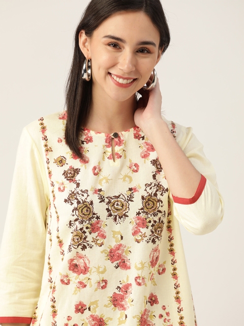 Anouk Women Cream Coloured & Coral Pink Cotton Floral Print Keyhole Neck Straight Kurta
Anouk Women Cream Coloured & Coral Pink Cotton Floral Print Keyhole Neck Straight Kurta