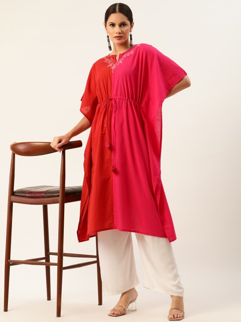 Anouk Women Red & Pink Colourblocked Cotton Kimono Sleeves Kaftan Kurta with Waist Tie-Up
Anouk Women Red & Pink Colourblocked Cotton Kimono Sleeves Kaftan Kurta with Waist Tie-Up