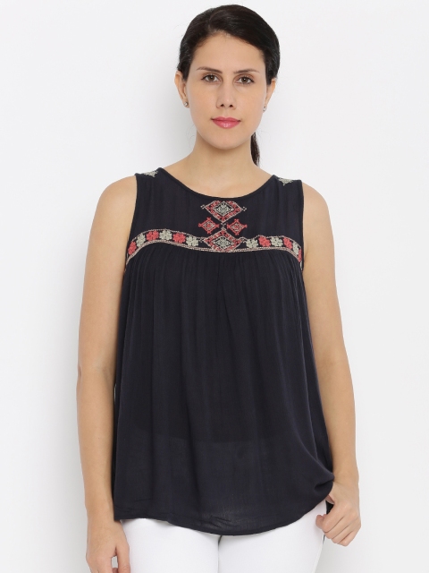ONLY Women Black Self-Design Regular Top