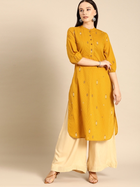 Anouk Women Mustard Yellow & Charcoal Grey Cotton Geometric Print & Striped Straight Kurta
Anouk Women Mustard Yellow & Charcoal Grey Cotton Geometric Print & Striped Straight Kurta
