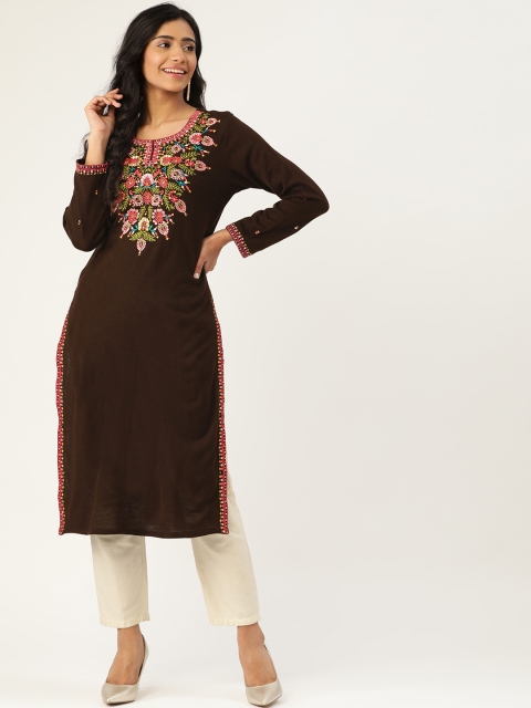 Laabha Women Coffee Brown & Pink Knitted Embroidered Yoke Design Winter Straight Kurta
Laabha Women Coffee Brown & Pink Knitted Embroidered Yoke Design Winter Straight Kurta