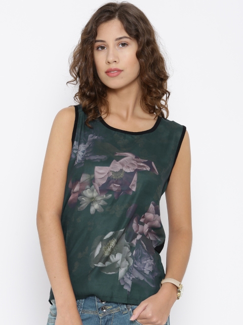 Pepe Jeans Green & Black Floral Print Top