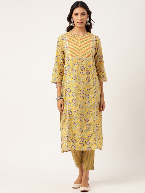 Sangria Women Yellow & Green Ethnic Motifs Print Gotta Patti Cotton Kurta with Trousers
Sangria Women Yellow & Green Ethnic Motifs Print Gotta Patti Cotton Kurta with Trousers