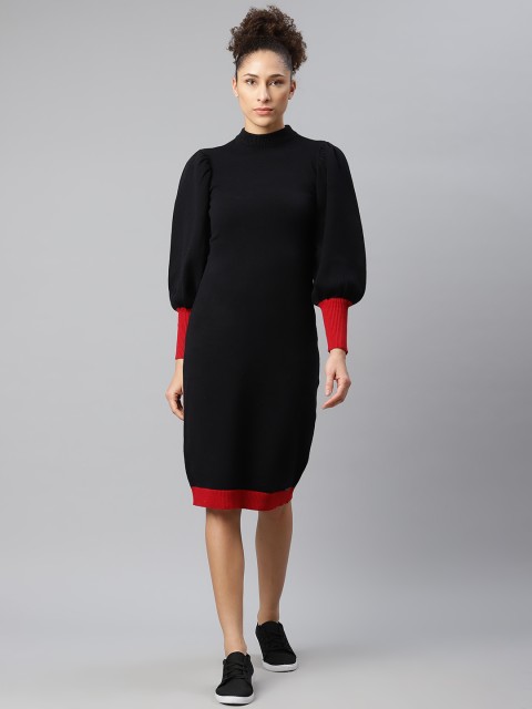 The Roadster Lifestyle Co Women Black Solid Bishop Sleeves Flat Knit Dress With Colourblock Detail
The Roadster Lifestyle Co Women Black Solid Bishop Sleeves Flat Knit Dress With Colourblock Detail