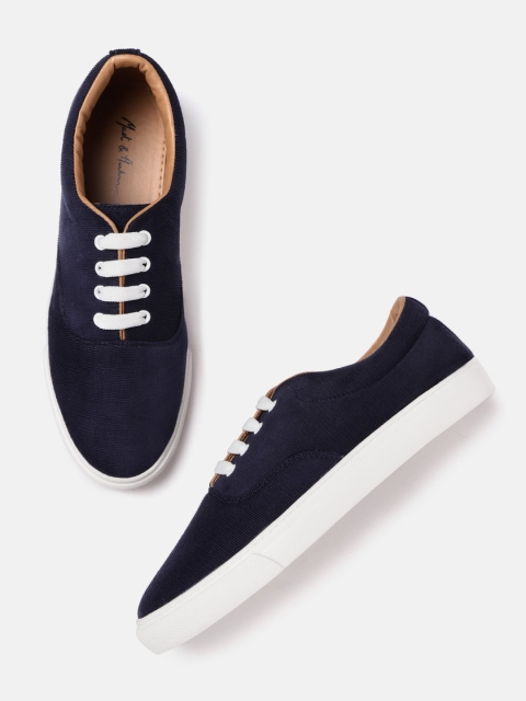 Mast & Harbour Women Navy Blue Corduroy Solid Sneakers
