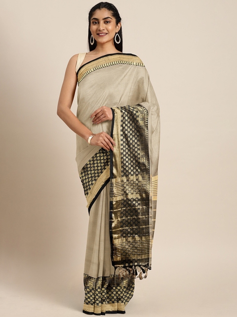 KALINI Beige Art Silk Solid Bhagalpuri Saree