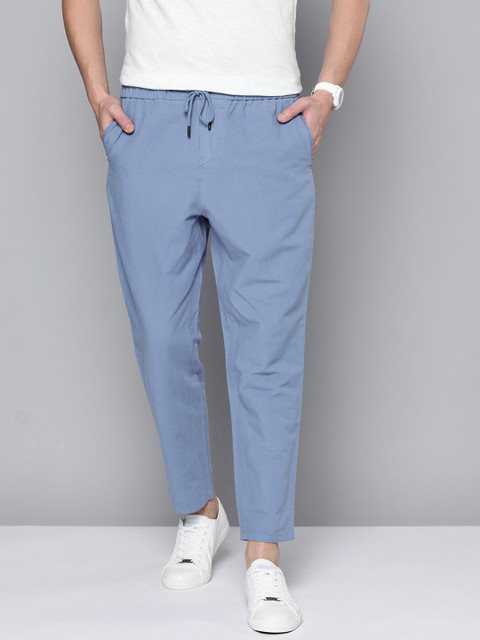 Mast & Harbour Men Blue Cotton Linen Solid Casual Trousers 
Mast & Harbour Men Blue Cotton Linen Solid Casual Trousers