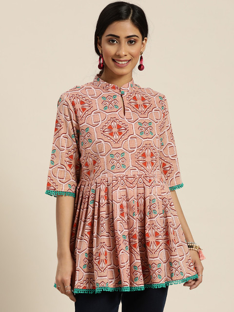 Sangria Women Peach & Maroon Geometric Printed Pure Cotton A-Line Top
Sangria Women Peach & Maroon Geometric Printed Pure Cotton A-Line Top