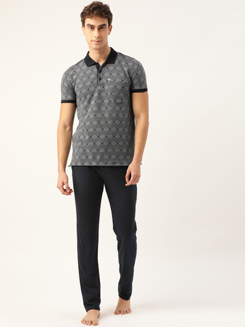 Sweet Dreams Men Navy Blue & Grey Geometric Print Night suit 
Sweet Dreams Men Navy Blue & Grey Geometric Print Night suit