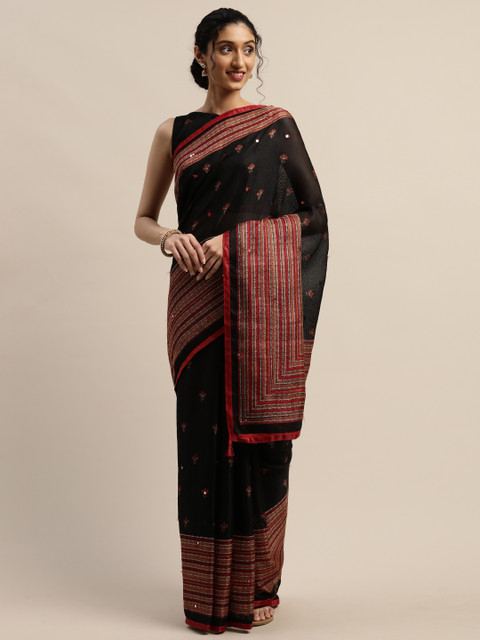 Varanga Black & Red Printed Saree with Mirror Work
Varanga Black & Red Printed Saree with Mirror Work