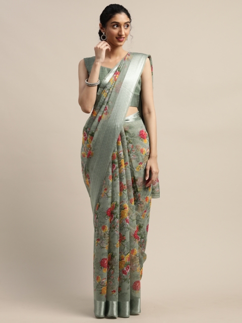 Varanga Grey & Pink Floral Printed Saree