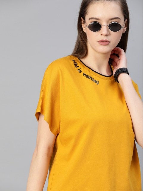 The Roadster Lifestyle Co Women Mustard Yellow Pure Cotton Solid Extended Sleeves Pure Cotton T-shirt
The Roadster Lifestyle Co Women Mustard Yellow Pure Cotton Solid Extended Sleeves Pure Cotton T-shirt