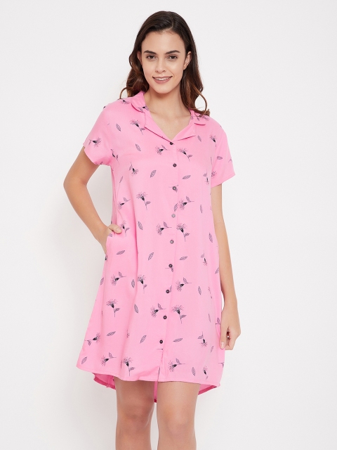 Clovia Pink Printed Nightdress